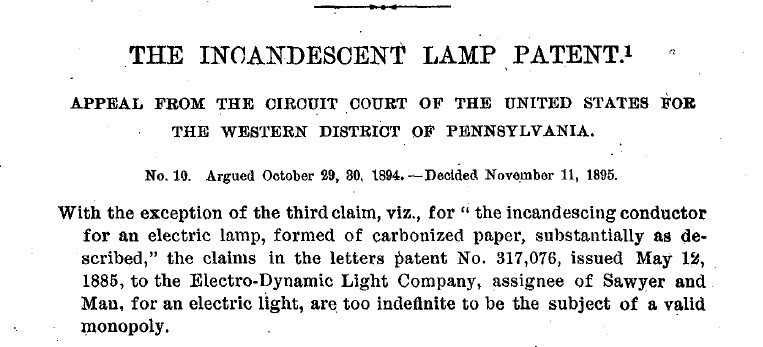 國外專利案例解讀（一）專利是否充分公開：美國The Incandescent Lamp Patent案
